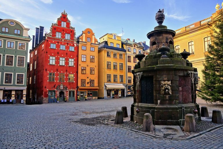Colorful buildings of Stortorget, the main square in Gamla Stan,