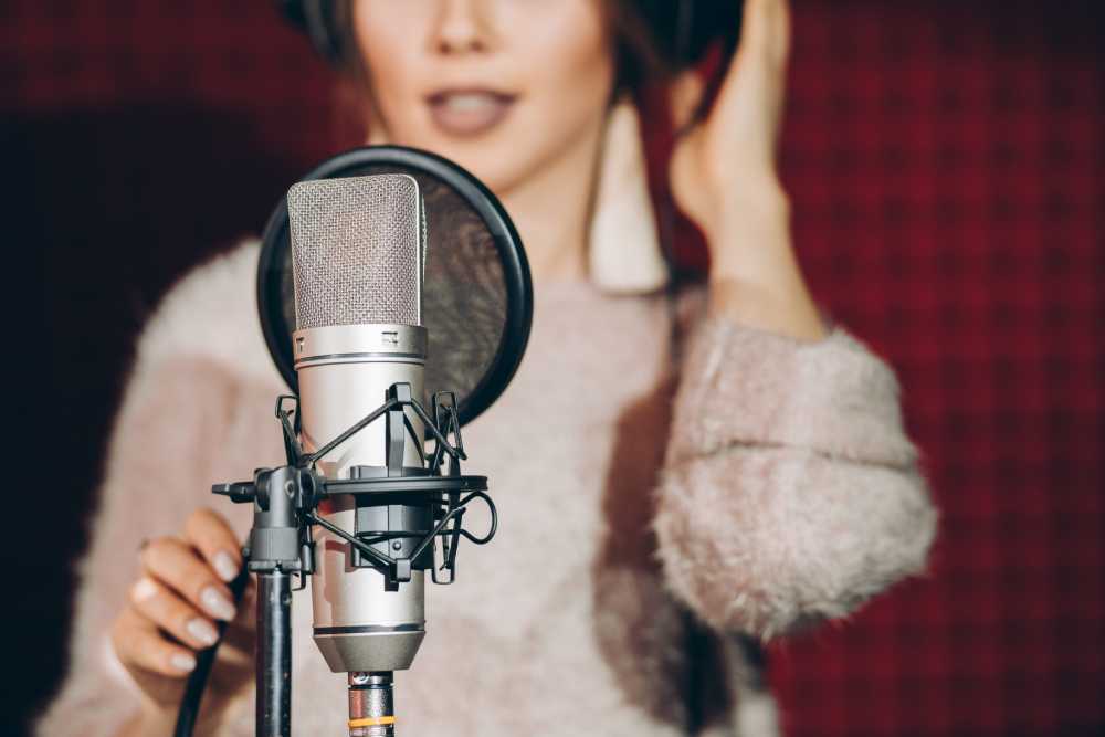 close up photo. talented female near the microphone